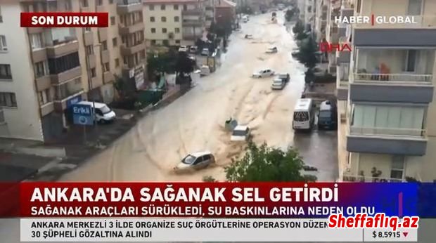 Ankarada sel: Avtomobilləri su apardı