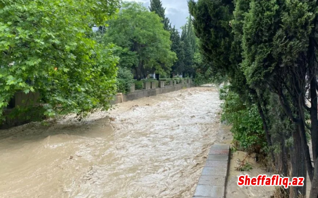 Şəmkirdə leysan yağışlar nəticəsində sel yaranıb.