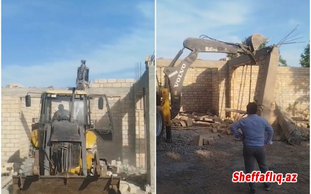 Ağcabədidə inşa edilən qanunsuz tikili sökülüb