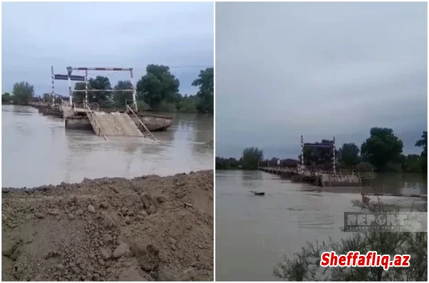Kürün səviyyəsinin artması nəticəsində Sabirabadda iki kəndi birləşdirən ponton körpü su altında qalıb